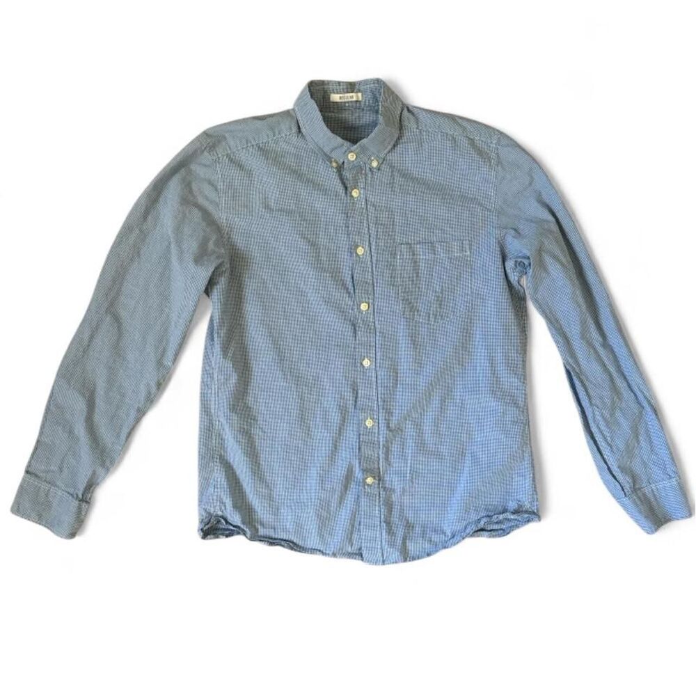 H&M Men’s Blue Gingham Check Long Sleeve Button-Up Shirt – Approx. Size L